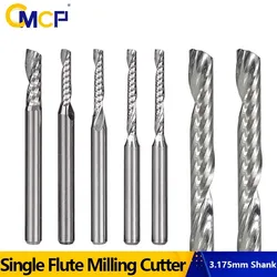 CMCP 1PC Milling Cutter 3D CNC Router Bit 3.175/4/6/8/10/12mm Single Flute Spiral Carbide End Mill for Aluminum Wood Cutting