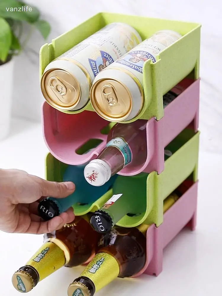 vanzlife Superimposed Refrigerator Beer Storage Rack Drawer Cans Beverage Organizing Rack Cabinet Wine Storage holder Shelf