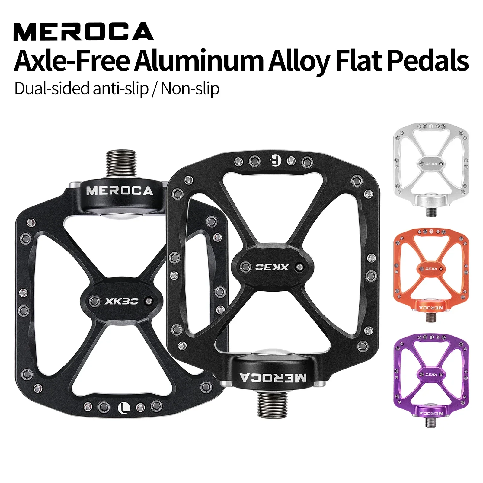 MEROCA Axleless Bicycle Pedals Aluminum Alloy Sealed Bearing Anti-Slip Wide Platform Flat Pedals for MTB Road Bike Cycling Parts