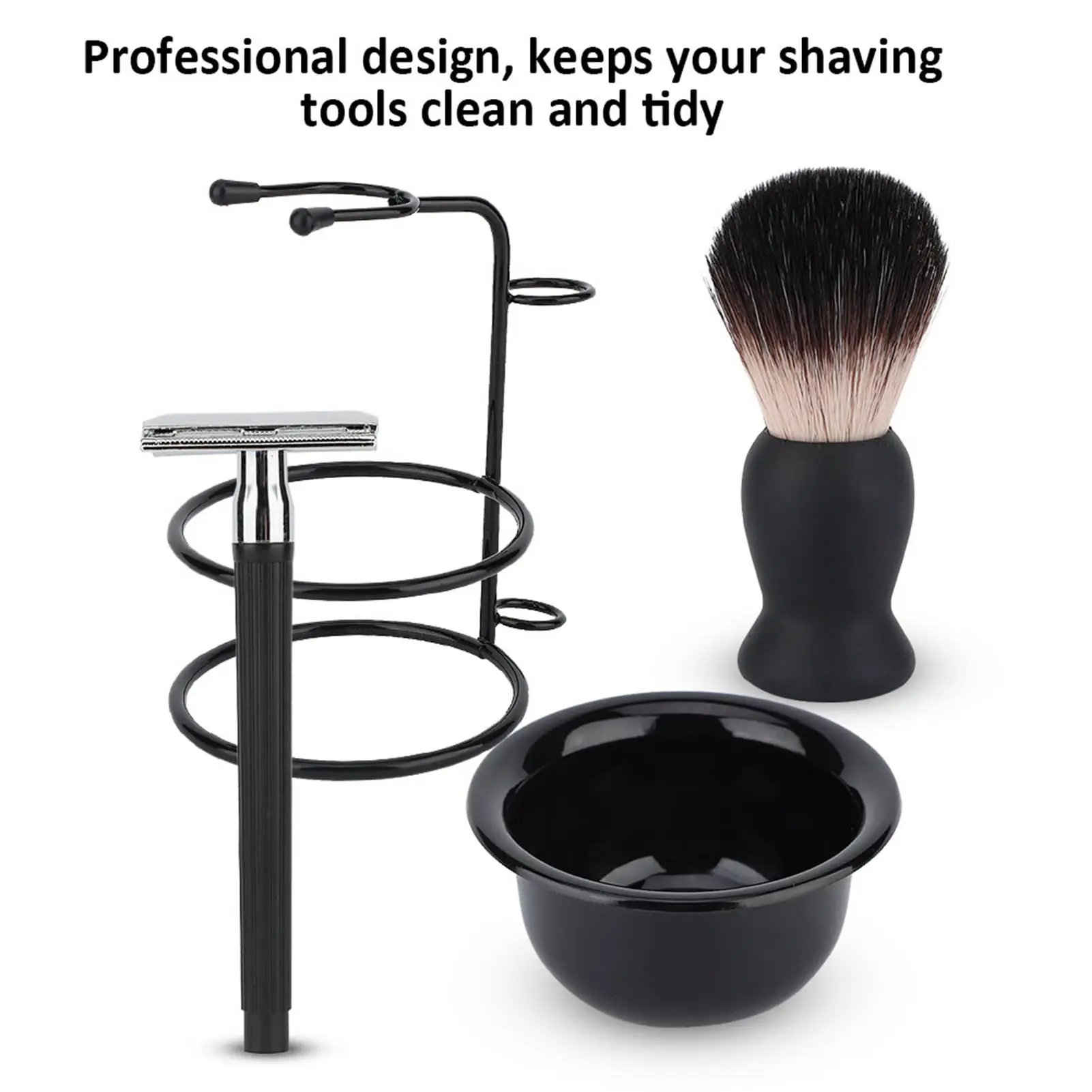 Professional Men's Beard Shaving Set - Safe Brush, Soap Bowl, Stand & Mustache Kit