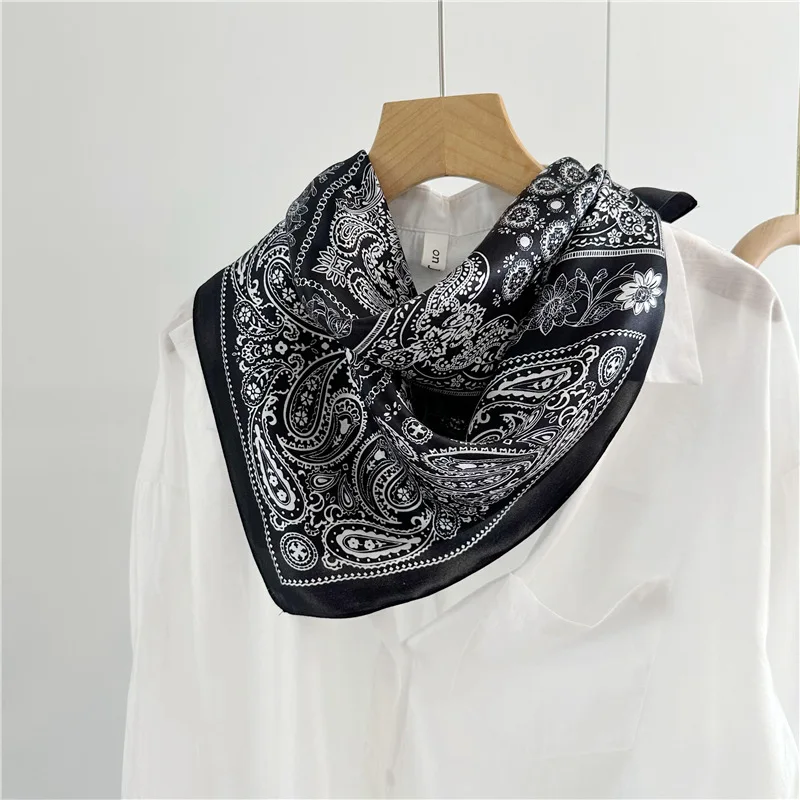 OMEA-Foulard de tête rétro pour femmes, 100% pur, mode moderne, petit carré, version coréenne, motif cachemire noir, luxe