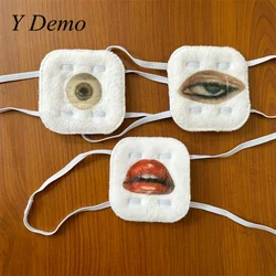 Y Demo Funny Eyes Lips Printing Fuzzy Eyepatch Women Strap Cosplay Accessory