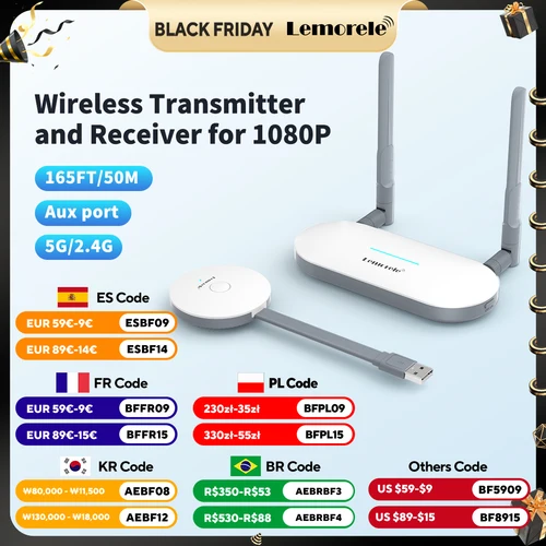 Lemorele Transmisor de vídeo inalámbrico USB/HDMI y extensor de receptor HDMI/VGA Adaptador de pantalla Dongle para proyector de monitor de TV