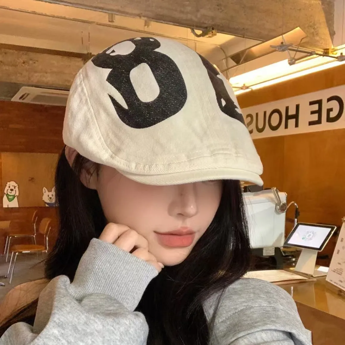 

American Niche Retro Letter Forward Hats Street Fashion Brand New Beret Hats Autumn Winter Short Brim Baseball Caps Newsboy Hats