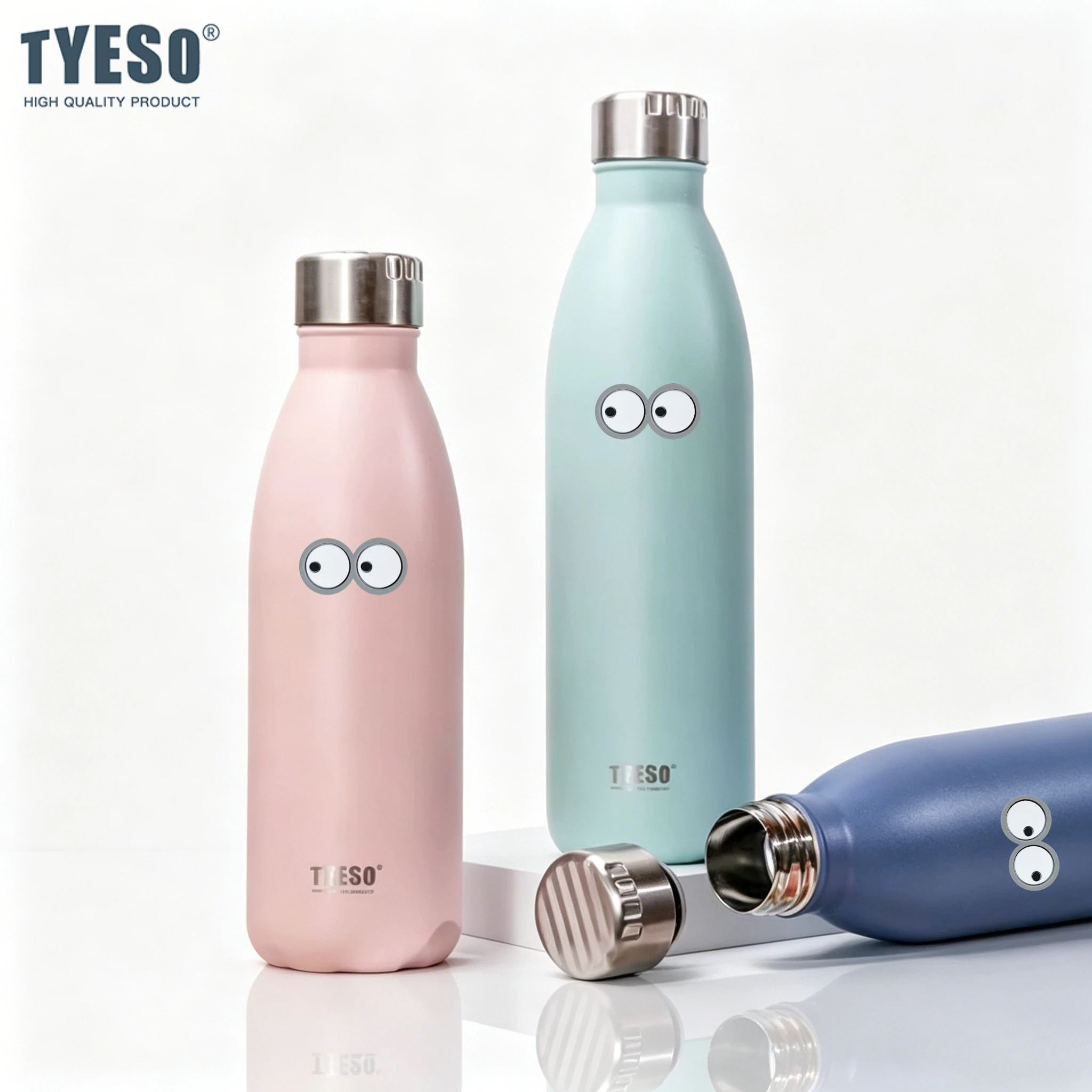 Tyeso 1000ml Stainless Steel 304 With Sticker Cola-Shaped Sports Water Bottle Vacuum Insulated Thermal Cup Portable Bike Bottle