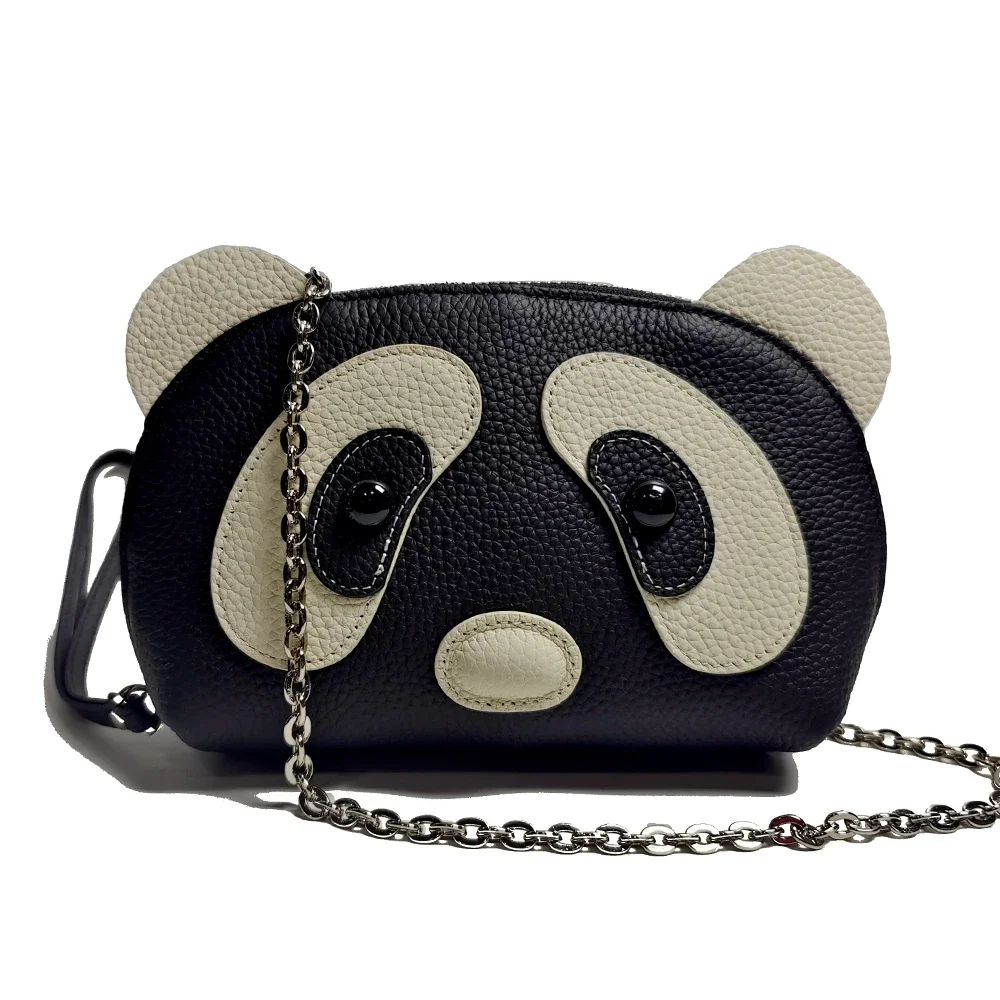 

Genuine Cow Leather Ladies Cute Animal Clutch Wallet Chinese Giant Panda Purse Wallet Metal Chain Shoulder Strap Crossbody Bag