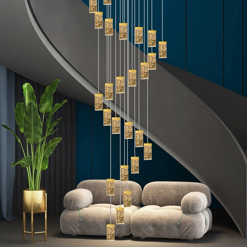 LightLuxury Crystal Staircase Chandelier for Hotel Lobby Villa Duplex Building Living Room - Rotating Empty Space Design