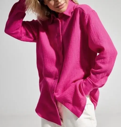 قميص نسائي جديد لخريف وشتاء 2025 بأكمام طويلة من نسيج كريب القطن الخالص قميص فضفاض مريح جديد ملابس نسائية