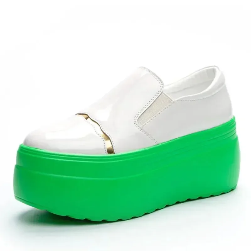 

8CM Genuine Leather Platform Wedge Sneakers Autumn Women Shoes Slip on Ankle Summer Chunky Heels Fashion Ladies Comfy Flats
