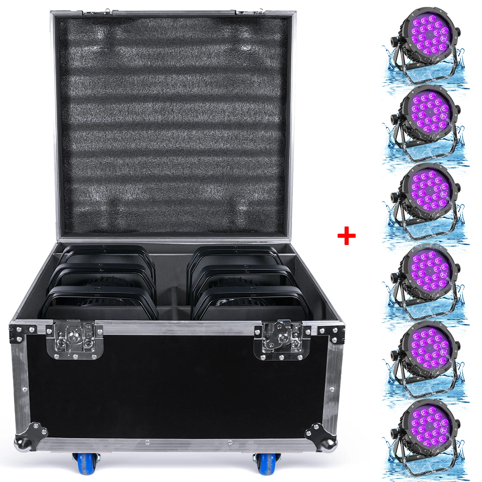Yiflamefly 6 Stück 18X10W LED Wasserdichte Par-Scheinwerfer mit Flightcase-Set RGBWA+UV Bühnenbeleuchtung & Koffer für Hochzeiten, Partys und Outdoor-Shows