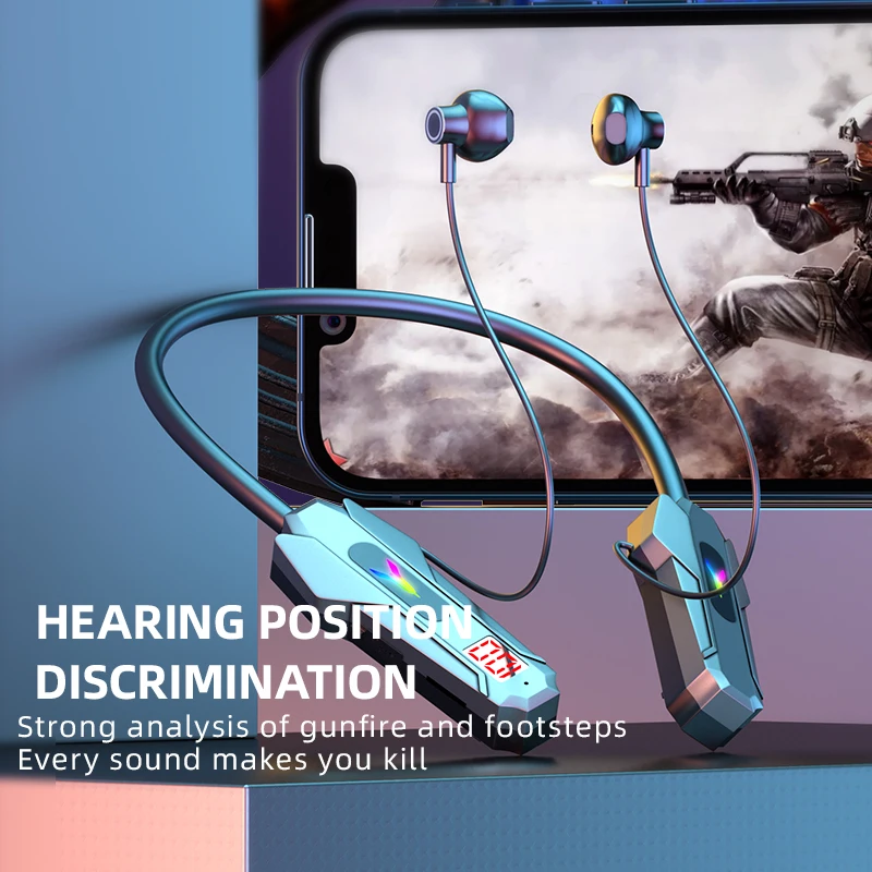 Long-lasting Wireless Bluetooth Earphones Neckband LED Display Gaming Headphones Waterproof Sport Magnetic Headsets with HD Mic