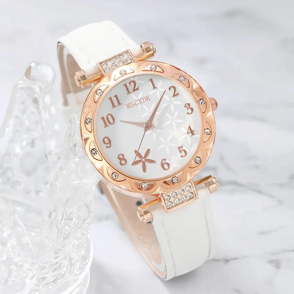 10pcs Women\'s Watch Set Fashion Casual Round WOMEN\'S Quartz Watch Fashion Hairpin Earrings Necklace Ring Watch Set