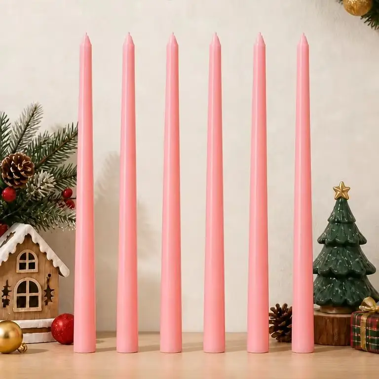12/6/4pcs Pink Pole Wax Aromatherapy Candle Set, Christmas Fragrance Candle Home Decoration, Christmas Candle Center Decoration