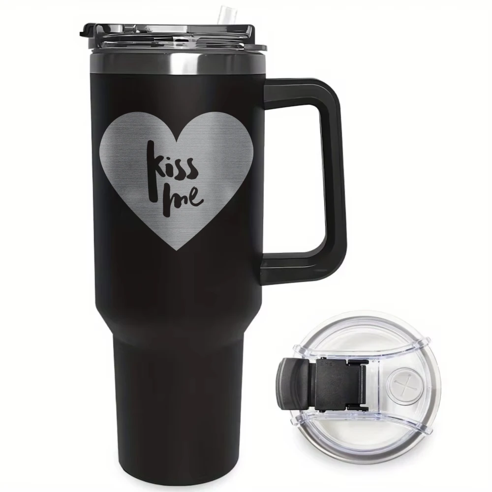 Bouteille isotherme en acier inoxydable de 1L avec paille, pour café glacé, tasse isolée sous vide, pour voiture, voyage, extérieur, cadeau pour amoureux