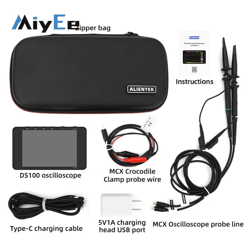 Miyee DS100 Mini Digital Oscilloscope 2 Channel 250MSa/s Sampling Rate 50M Bandwidth Portable Oscilloscope