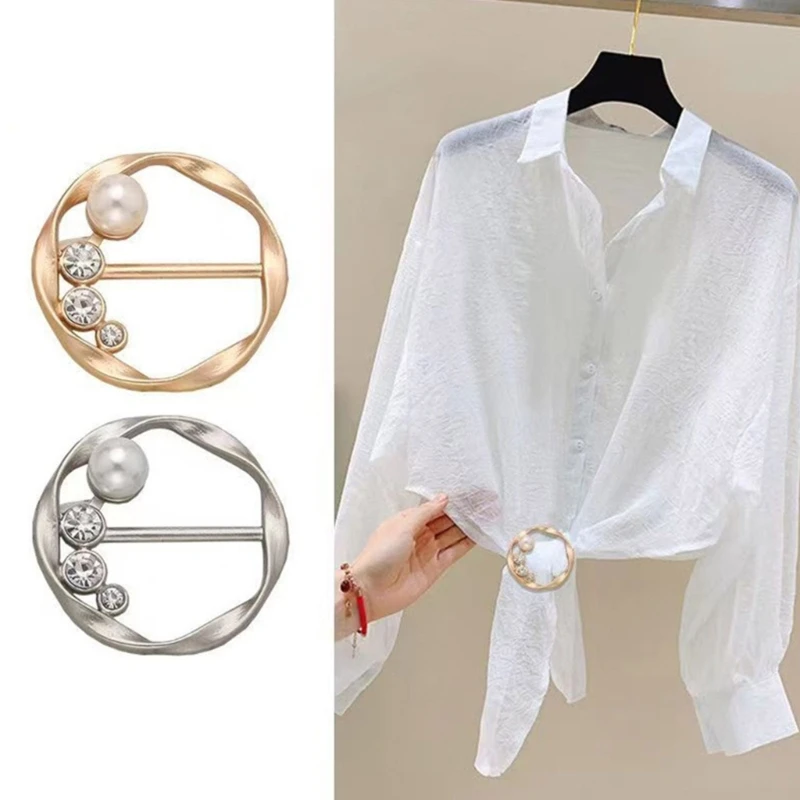 Alloy Shirt Corner Hem Knotted Brooch Clip Round Circle SilkScarf Clip Ring for Women Decorative Accessories Shirt Clasp