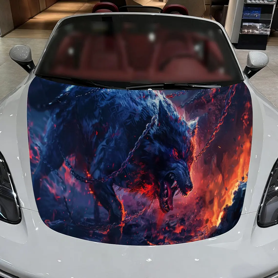 Awesome Fire Ice Wolf Car Hood Stickers - Self-Adhesive, Waterproof and Durable Vinyl Wrap, Decorate And Protect Your Car - The
