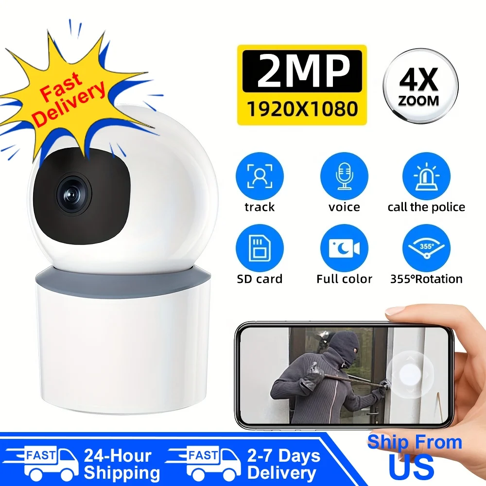 1080P 4X Zoom AI Smart Security Camera, Indoor Surveillance with Color and Infrared Night Vision for Home Safety Monitoring