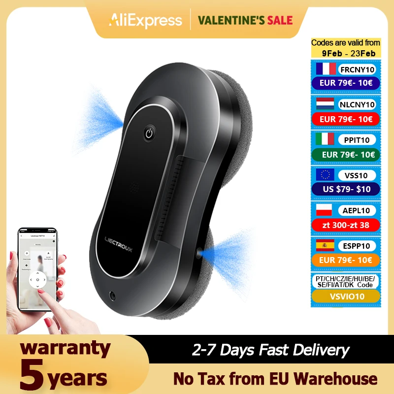 Liectroux – aspirateur de fenêtre YW810, double pulvérisation ultrasonique, capteur Laser, lavage mural en verre pour maison intelligente, application et télécommande