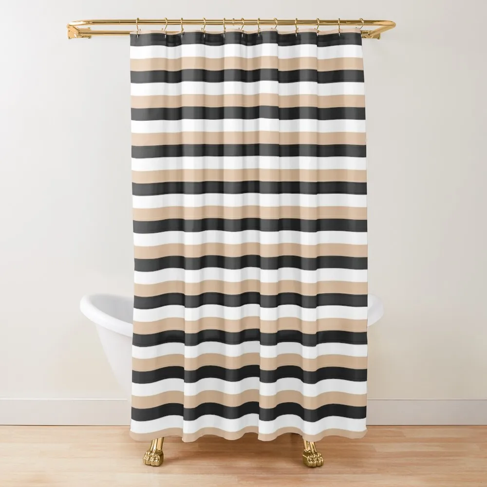 

Black, White And Beige Stripes Shower Curtain Bathtub Bathroom Decor Curtain