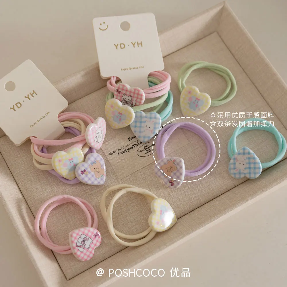 Cute Hair Ties Set of 3 Plaid Scrunchies Heart Bow Hair Bands Soft Elastic for Toddler Girls Hypoallergenic