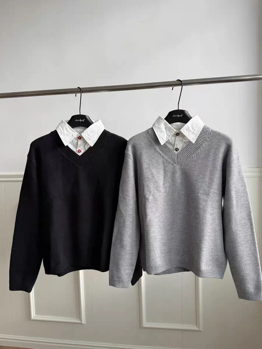 

High nce V-Ne Knitted irt Men's Autumn Winter Design Sensation Couple's Loose Fit Long Sve Thermal Wear