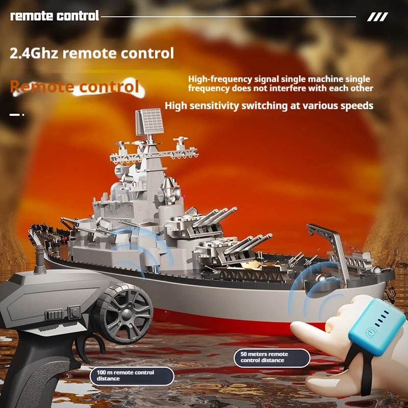 New Remote Control Model Battleship Simulation 1:390 2.4G ultra-high frequency with Watch Sensor Water Toy Kids Toys Christmas