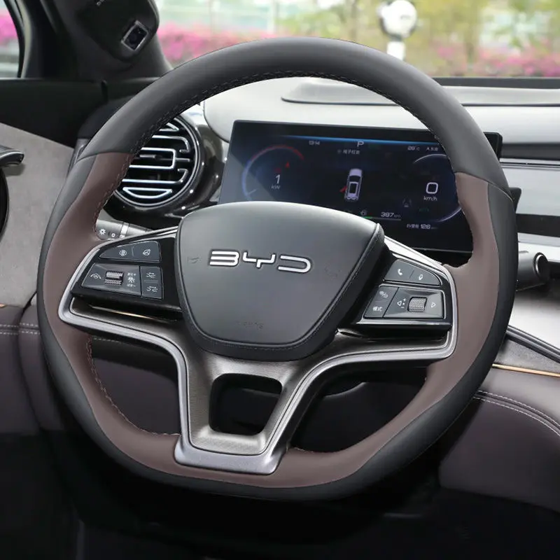 

For BYD Destroyer 07 05 Qin Song PLUS Tang Leather Hand Sewn Steering Wheel Cover Wrap Car Interior Accessories