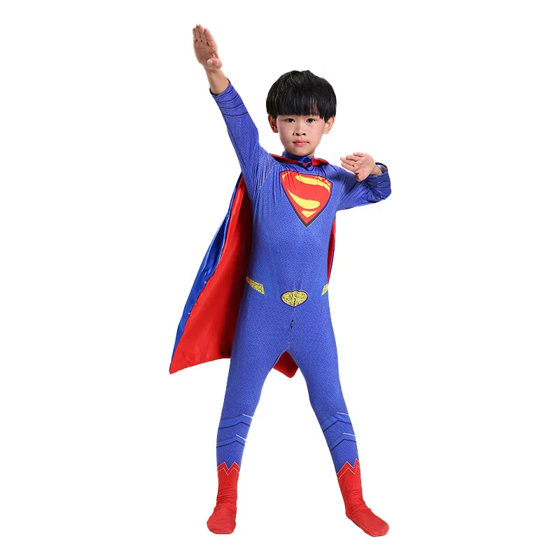 Kids Super Hero Deluxe Muscle Chest Adult Costumes Spandax Zentai Bodysuit with Red Cloack for kids Boy Classic Character