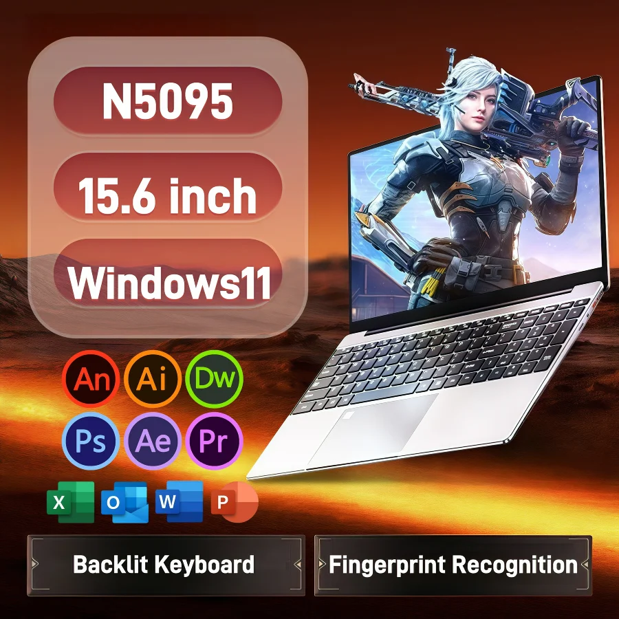 15.6" intel N5095 gaming laptops portable notebook computer pc 16GB/32GB DDR4 512GB/1TB NVMe SSD Windows11 IPS Backlit Keyboard