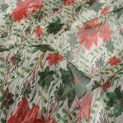 High Quality Shiny Line Lurex Metallic Silk Crinkle Chiffon Fabirc Printed Flower for Girl Summer Relaxing  Clothes