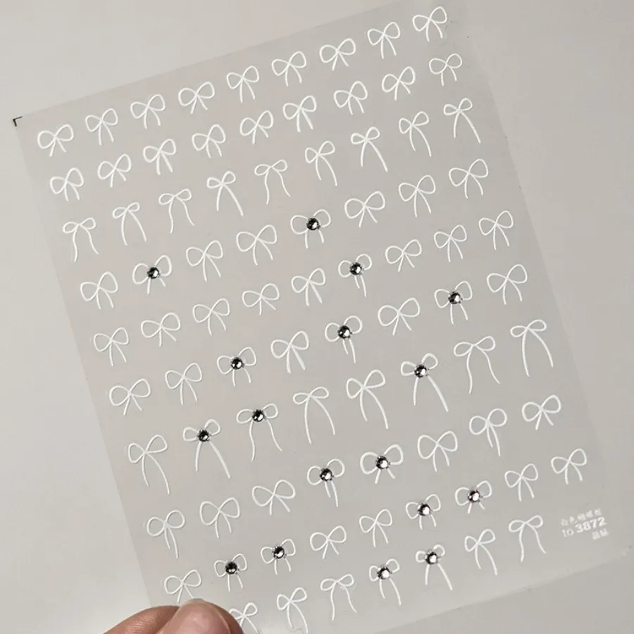 日本の黒い蝶ネクタイステッカー,ネイルデコレーション用,白,ピンク,ミニリボン,ネイルスライダーデカール,レース蝶ネクタイ,粘着アクセサリー,DIY, 1個