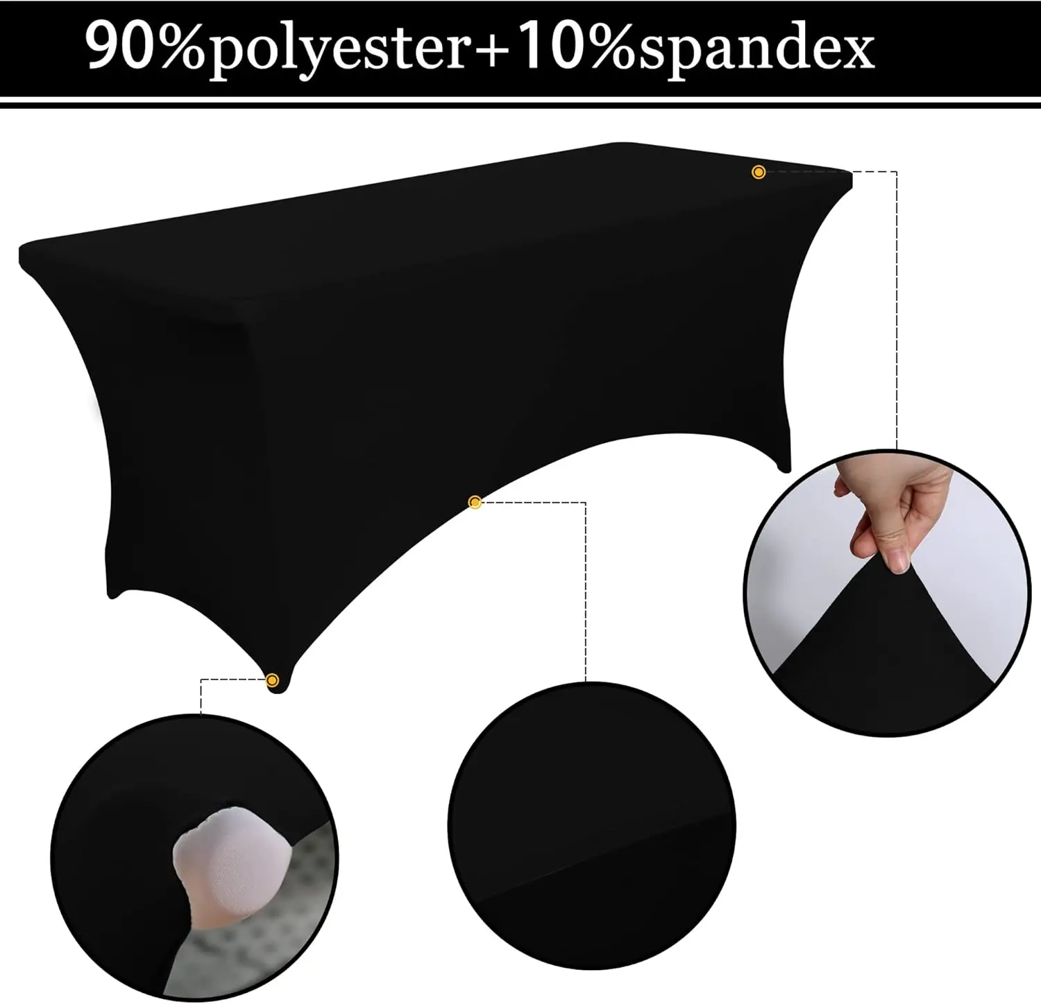 6FT Black Fitted Tablecloths for Rectangle Tables, 4 Pcs -Stretch Spandex Table Cover Protector for Banquet, Massage Bed,Wedding