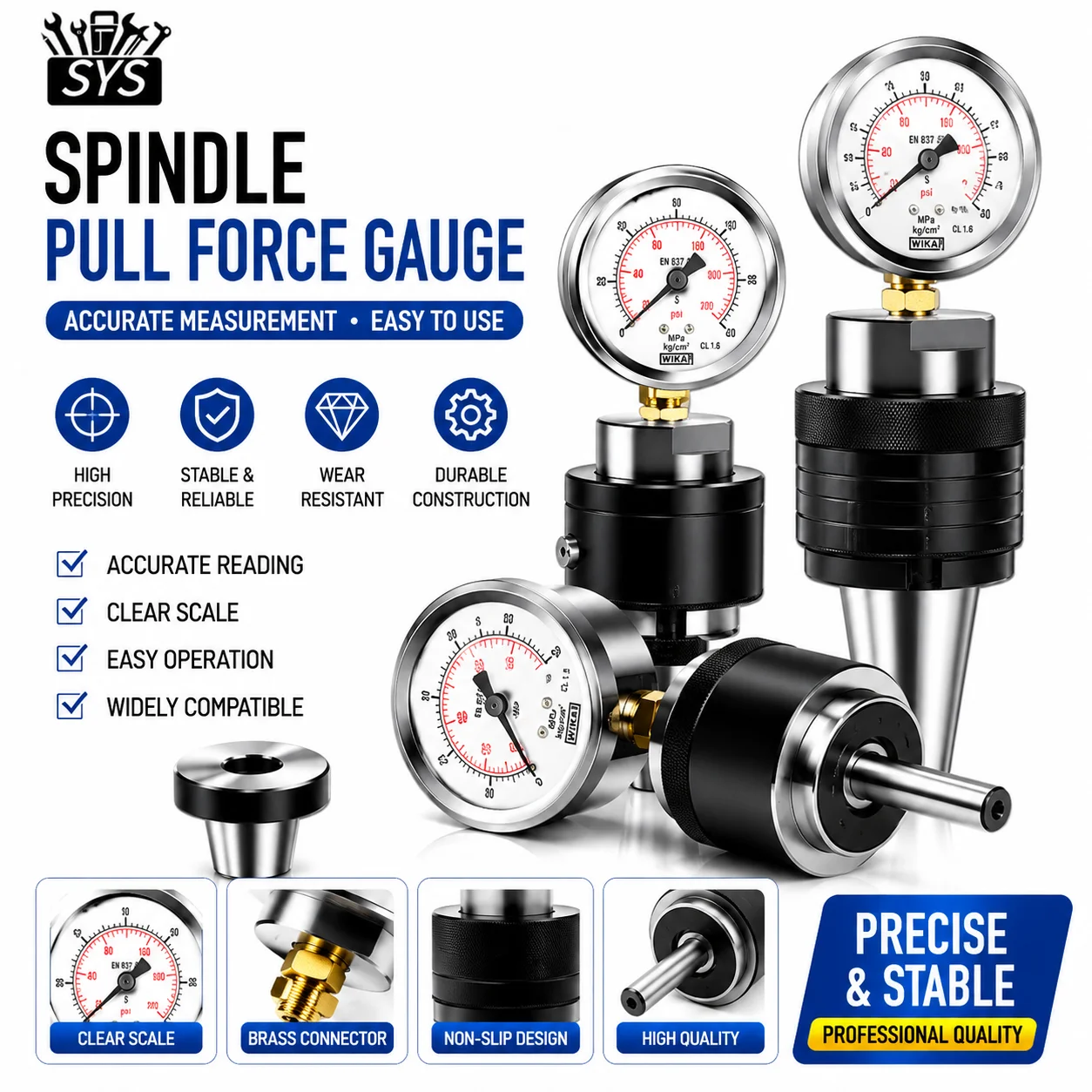 SYS BT30 BT40 BT50 Spindle Tension Tester ISO20 ISO25 Drawbar Force Gauge CNC Machining Center Pull Force Measuring Tool Tester