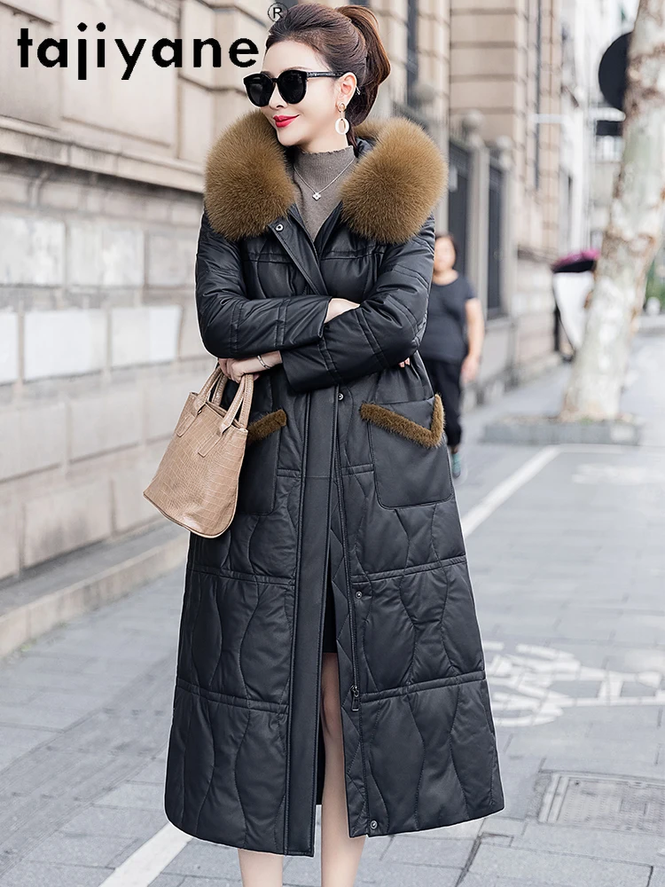 TAJIYANE Pelle di pecora Piumino d'anatra Donna Collo di pelliccia di volpe Giacche in vera pelle Capispalla da donna premium 2025 Abbigliamento invernale da donna