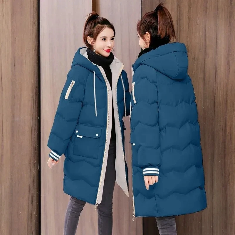 Chaqueta acolchada de plumón para mujer, abrigo grueso de algodón cálido, Parkas con capucha sueltas coreanas, prendas de vestir femeninas, invierno, 2024