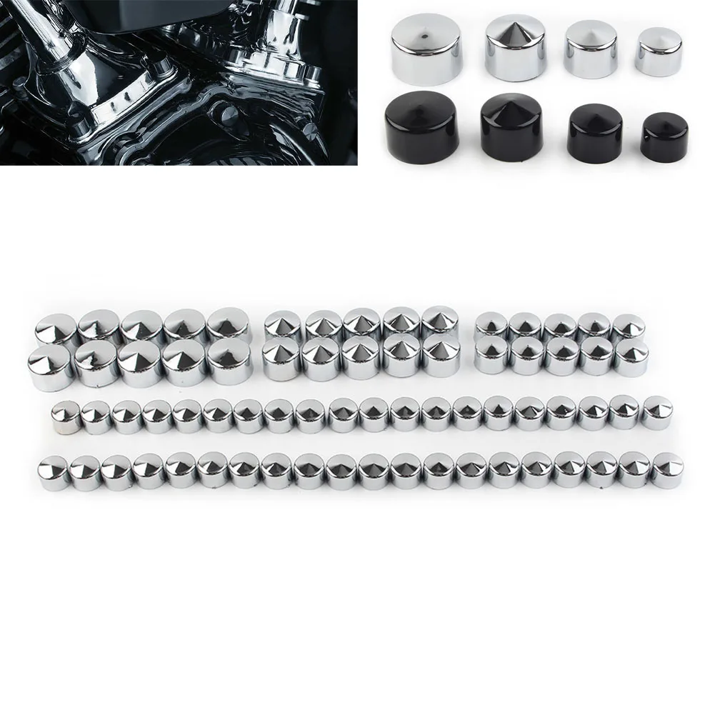 70pcs/Set Motorcycle Engine Bolt Covers Kit For Harley Softail Electra Street Glide Road King Black/Chrome