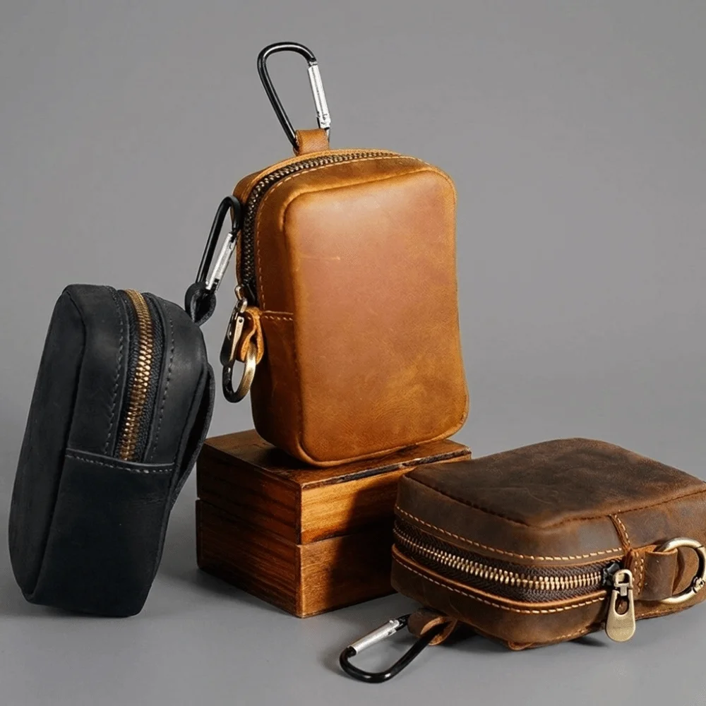 Vintage PU Leather Mini Leather Coin Purse Hook Multi-Color Key Ring Pouch Storage Bag Card Bag Men Wallet Men