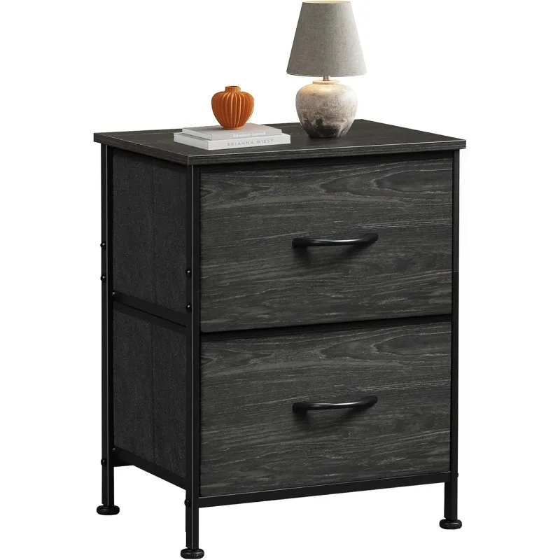 Night Stand, Small Dresser with Drawers, Dresser for Bedroom with 2 Fabric Drawer, Black Bedside Table End Table