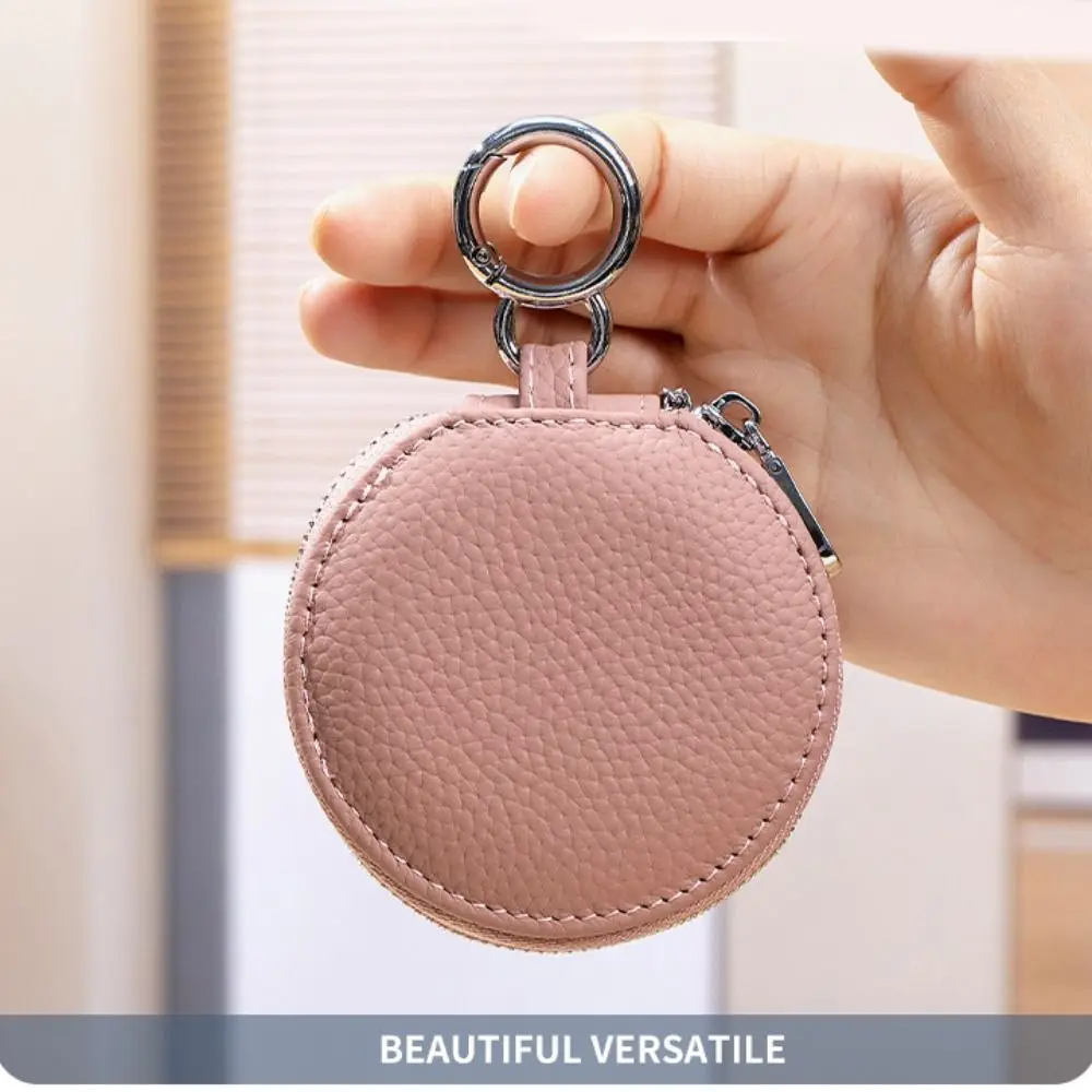 Mini Niedliche PU-Leder Münzbörse mit Spiegel, Runde Geldbörse mit Reißverschluss, Schlüsselanhänger, Lippenstift-Aufbewahrungstasche, Mini-Aufbewahrungstasche – Detail 9