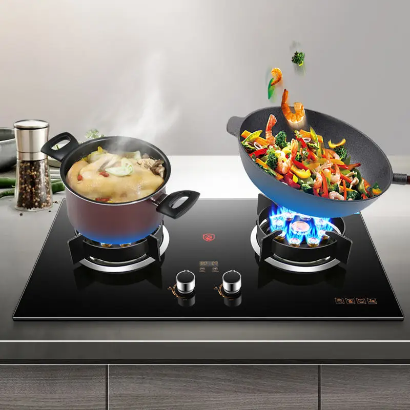 

Double Cooktop Built-in Stainless Steel Glass Household Cooktop 2 Burner Gas Stove