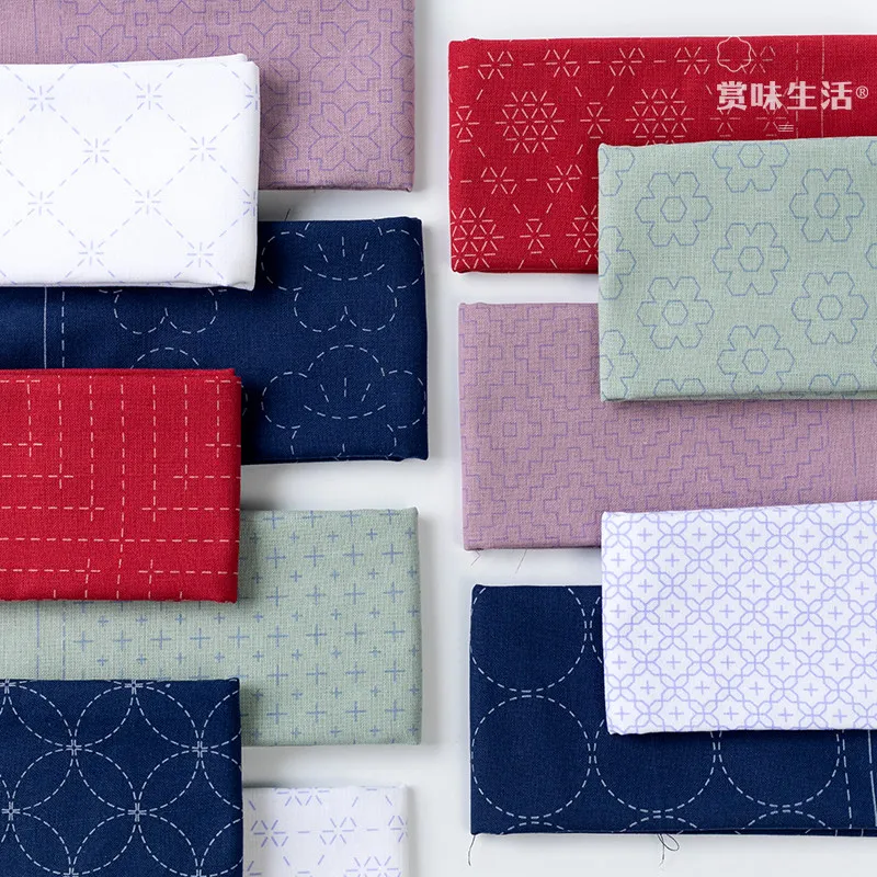 100% Cotton Pre-printed Sashiko Embroidery Kit 34x34 cm Wash Away Stitch Pattern Cloth for Beginners Hand Sewing DIY