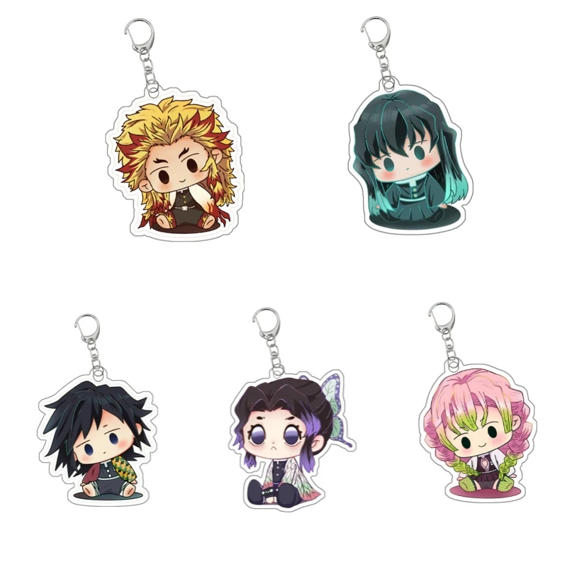 Demon Slayer Tokitou Muichirou Rengoku Kyoujurou Keychain Cartoon Anime Peripheral Cute Pendant Itabag Decoration Kawaii Goods