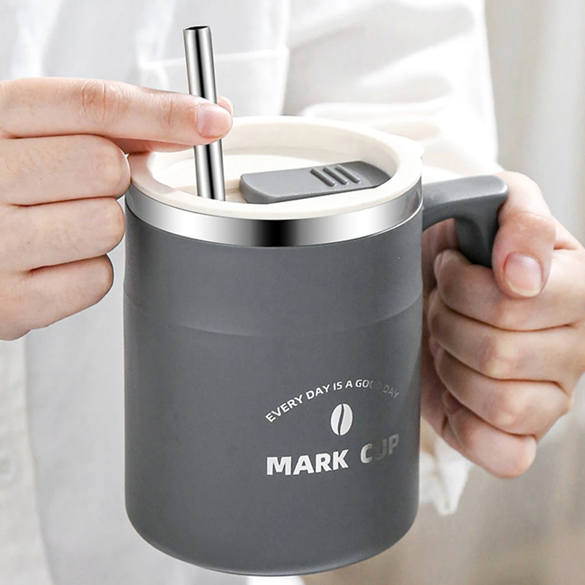 كوب قهوة معزول على الحائط مزدوج 500 مللي مع مقبض للمكتب المدرسي 304 كوب شرب مختوم من الفولاذ المقاوم للصدأ أدوات للشرب المحمولة ﻿