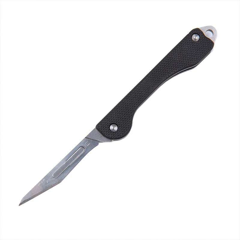 Imagem -02 - Mini Faca Dobrável de Material G10 Portátil Destacável Faca Edc Chaveiro Faca de Bolso Bisturi Cirúrgico 10 Lâminas