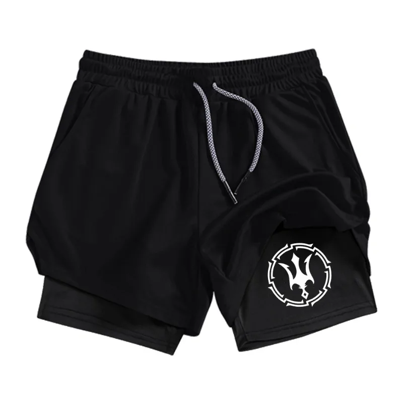 Phone Pockets Trident Symbol Men's Double Layer Running Shorts Quick Dry Compression 2-in-1 Athletic Comfortable Elastic Lined