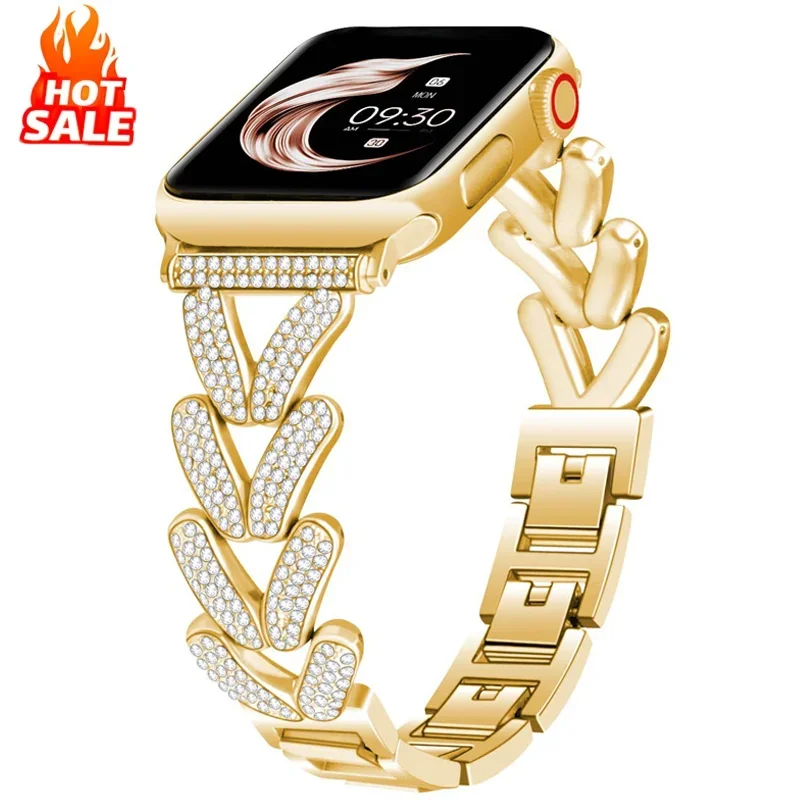 

Diamond Metal Strap for Apple Watch 10 Band 46mm 42mm 41mm 44/49mm 45mm 40mm Women Belt Bracelet iWatch Series 9 8 7 Se 6 Ultra