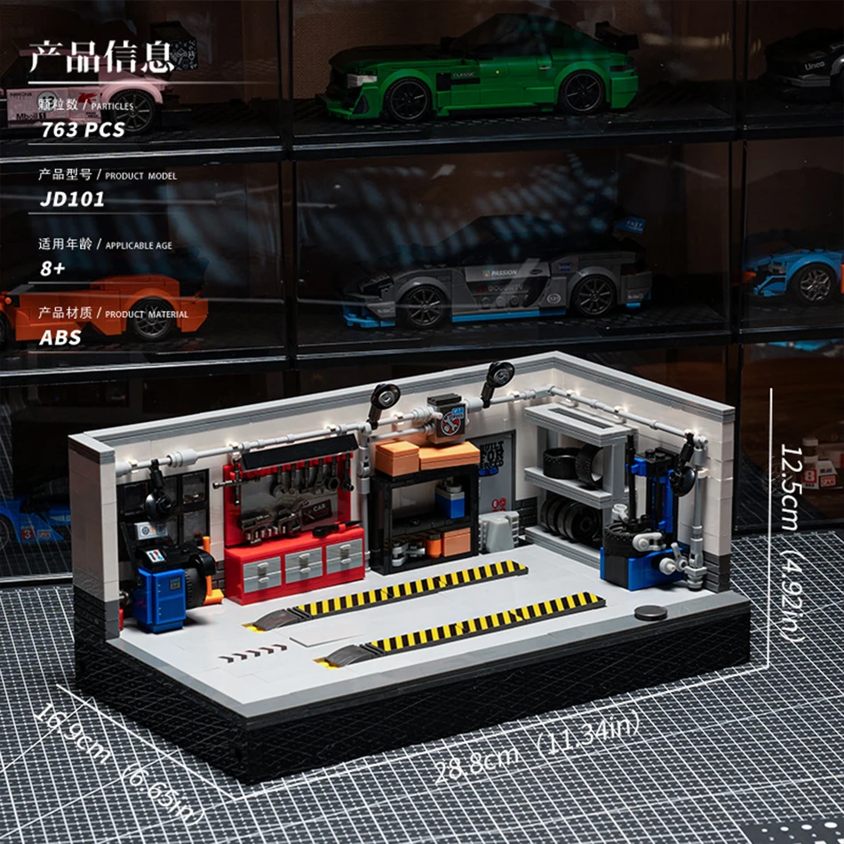 MOC City Speed Racer Vintage Garage Kamer Scène Bouwstenen Autoreparatiewerkplaats Hefplatform Bakstenen Speelgoed Kinderen Volwassenen Cadeau - afbeelding 1
