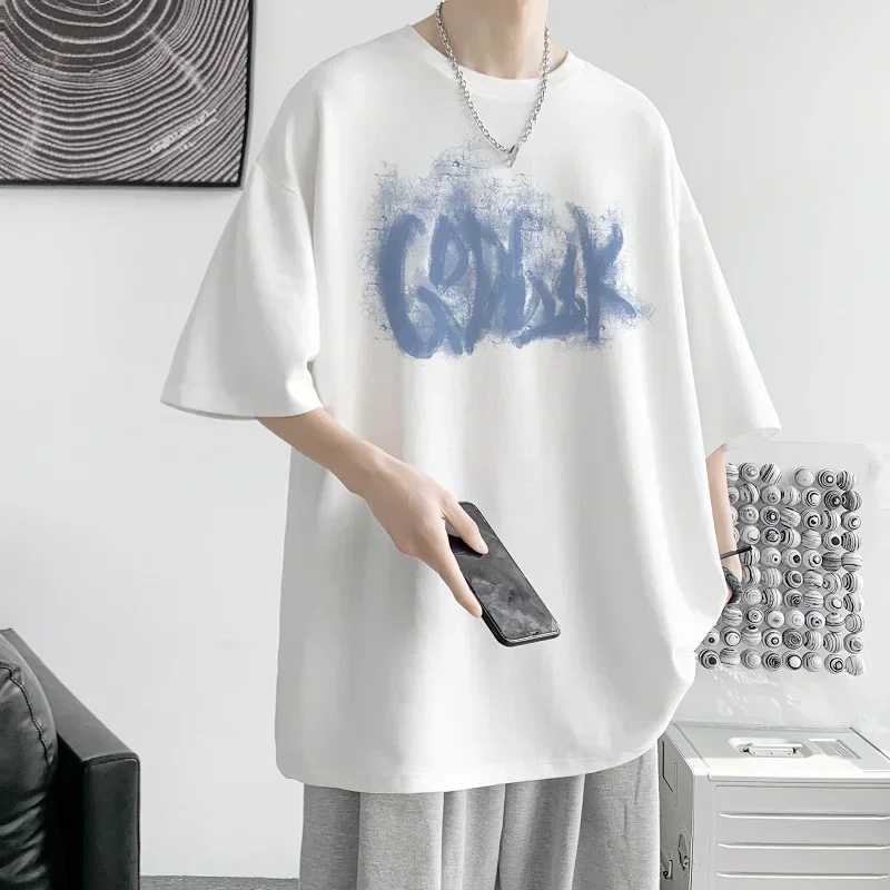 

Men's Cotton T-shirts White 5XL Mens Oversized T Shirt Summer Casual Wear Letter Print Tee Shirts Fashion for Men Male Clothes