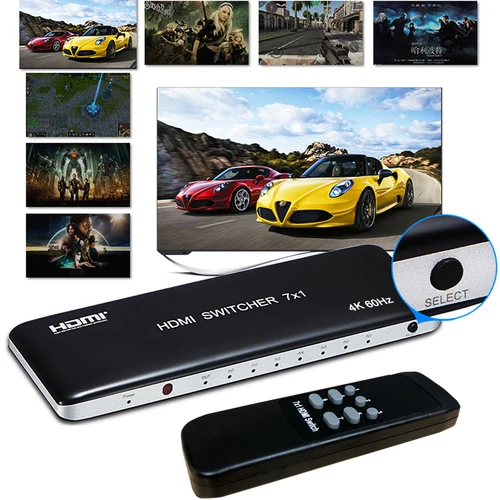Imagen 1 del producto Conmutador HDMI 4K 60Hz, convertidor de vídeo 7x1, adaptador de pantalla 7 a 1, 3D, 4K, para cámara DVD, portátil, PC a TV, Monitor, proyector